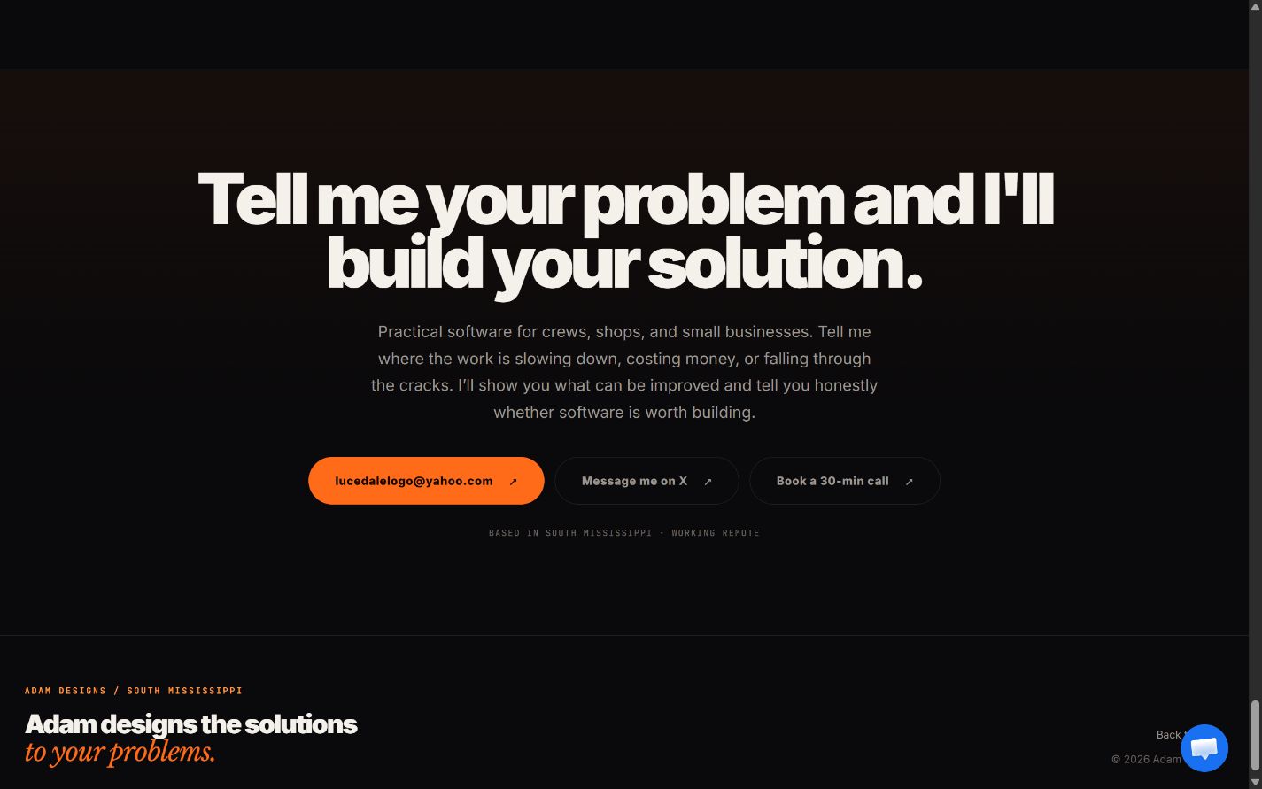 Adam Designs email-only contact path before the repair