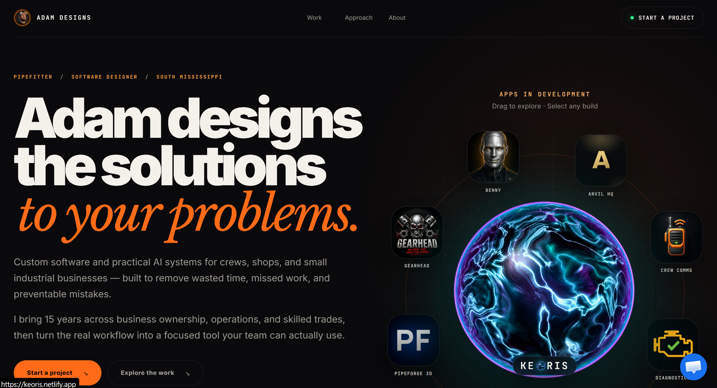 Adam Designs homepage before its SiteProof audit and repairs